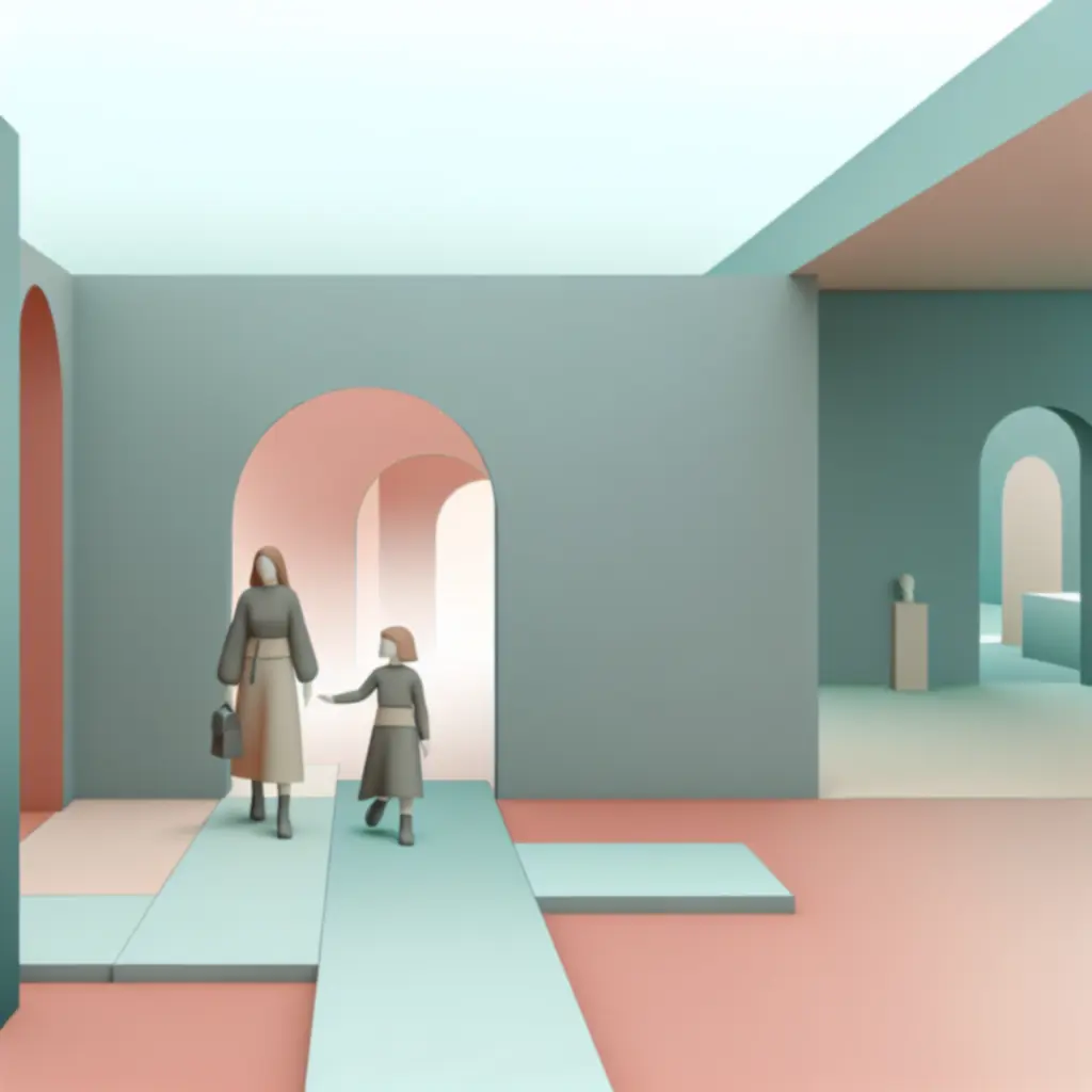 Ro i jej dziecko przemierzające pastelowy labirynt Monument Valley 2