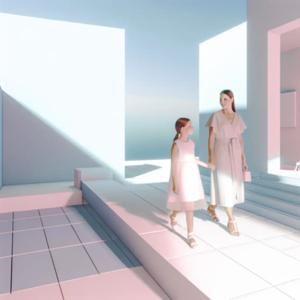 Bohaterowie Monument Valley 2 przedstawieni w pastelowej kompozycji