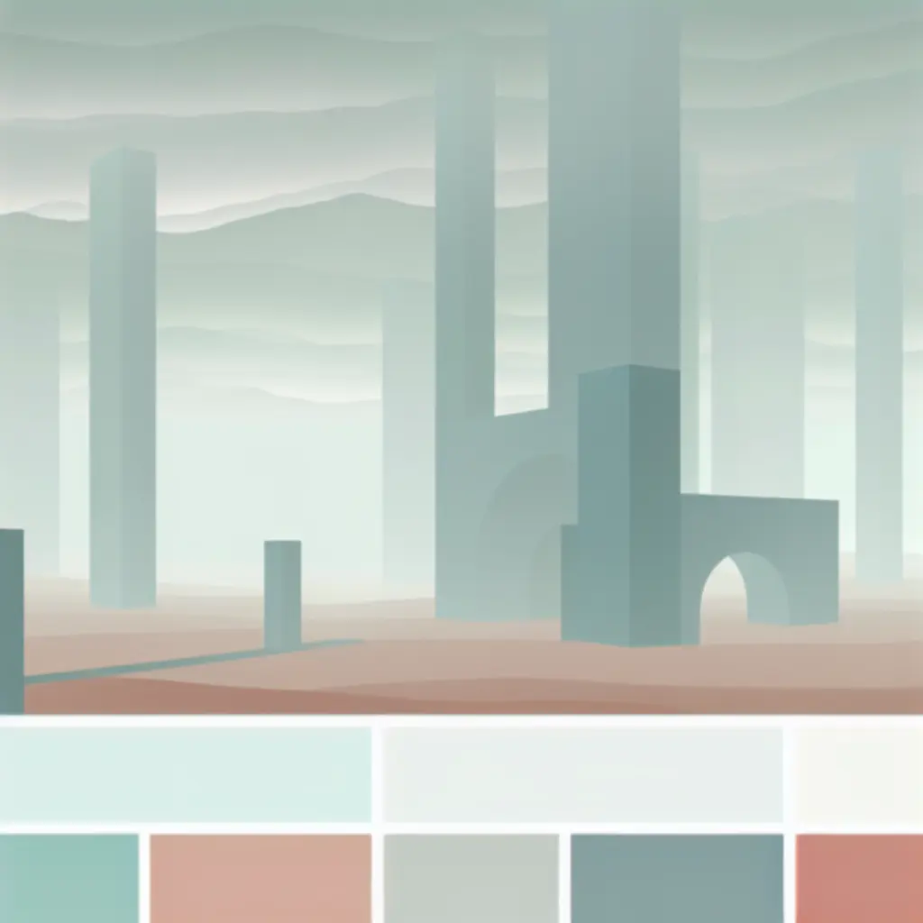 Pastelowa, surrealistyczna przestrzeń inspirowana Monument Valley 2