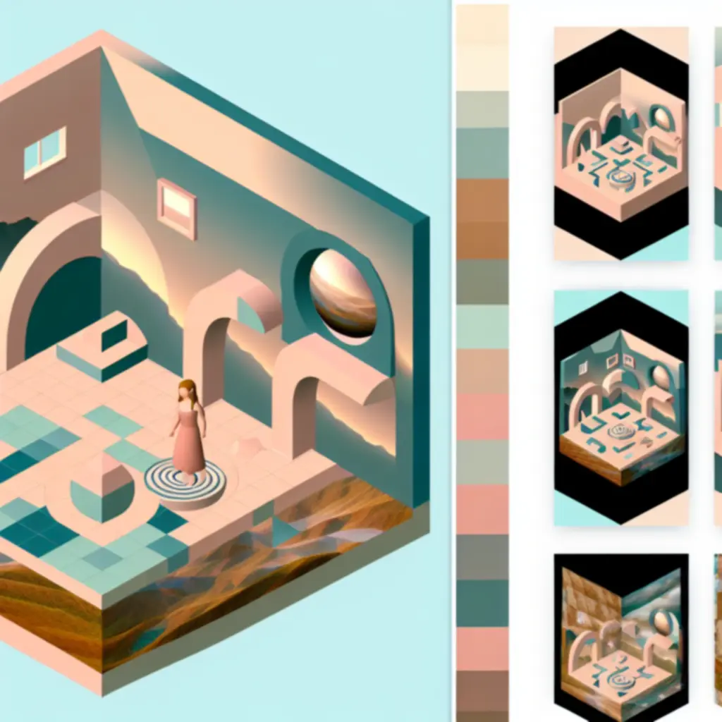 Abstrakcyjny pokój zagadek z niemożliwą architekturą z gry Monument Valley 2